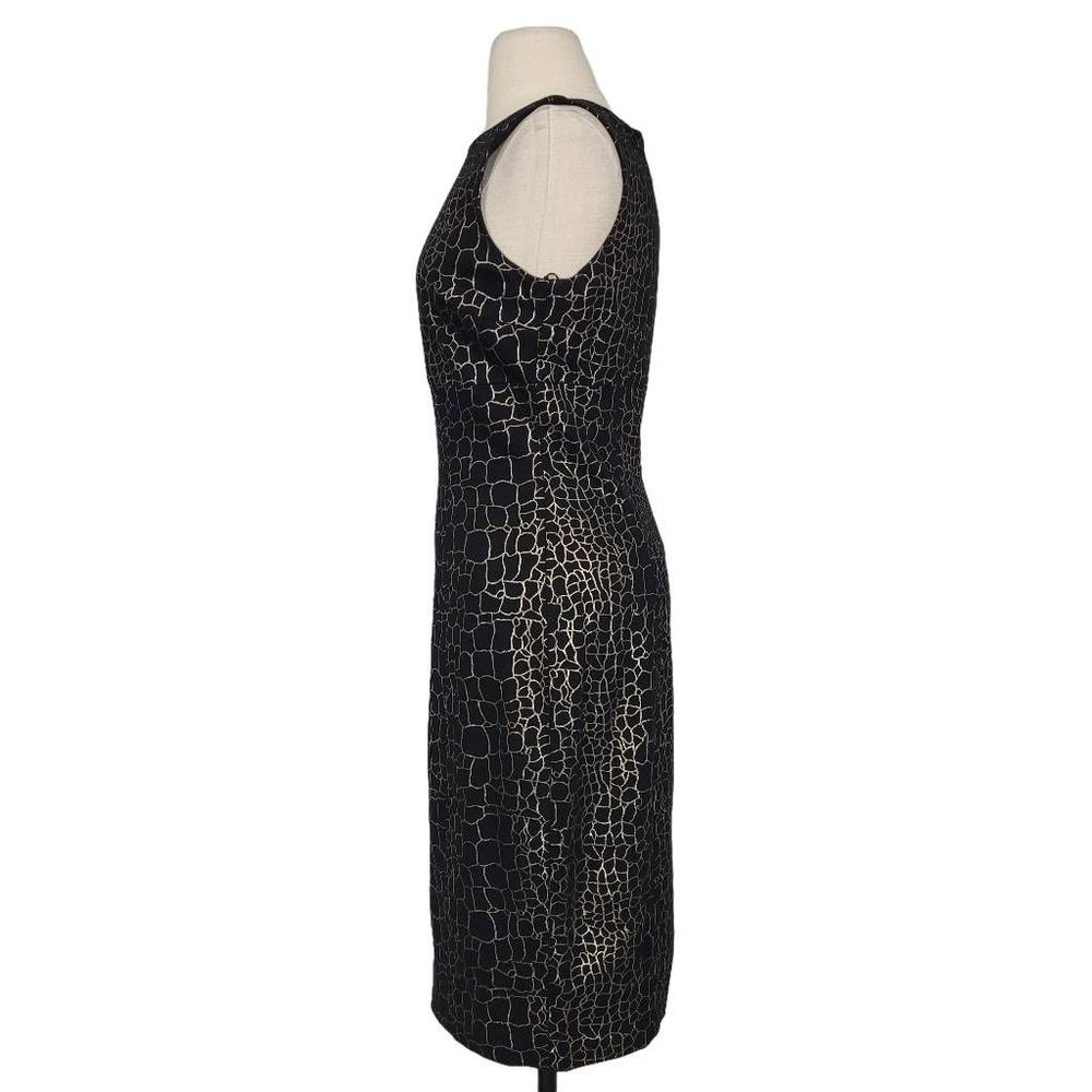 Vtg Cache Black Gold Animal Print Sheath Dress Sz 8 Sleeveless Knee Length - Picture 2 of 10